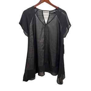 DKNY Jeans Black Flowy Vneck Semi Sheer Blouse Size 1x NWT